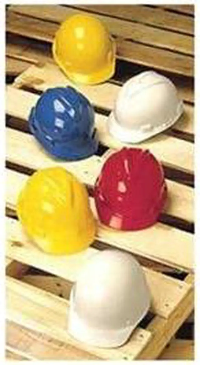 Main image of MSA 10034031 V-Gard Hard Hat,FrtBrim,Slotted,6Rtcht,Red