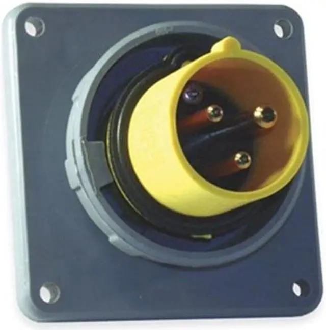 Alt view image 2 of 3 - HUBBELL WIRING DEVICE-KELLEMS HBL320B4W IEC Pin and Sleeve Inlet,20A,125V,Yellow