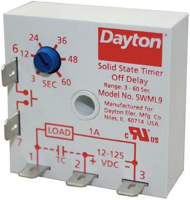 Main image of DAYTON 5WML9 Single Function Encapsulated Timing Relay, Square, Off Delay, 1