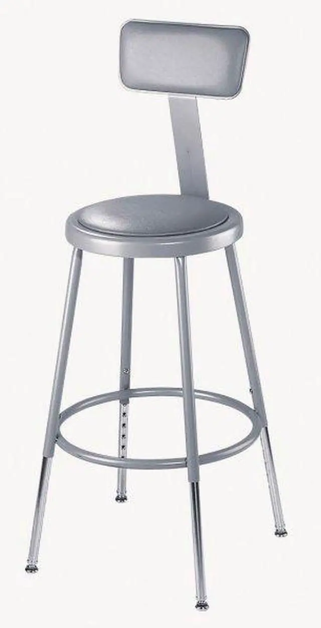 Alt view image 2 of 6 - NPS 6418B 6400 Series Heavy Duty Vinyl Padded Stool with Backrest-  Supports 300 lb - 18" Seat Height - Gray Seat, Gray Back, Gray Base