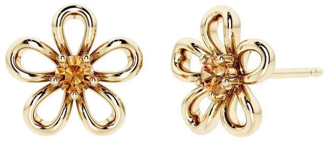 Main image of Oravo Gold Plated Sterling Silver Citrine Flower Stud Earrings