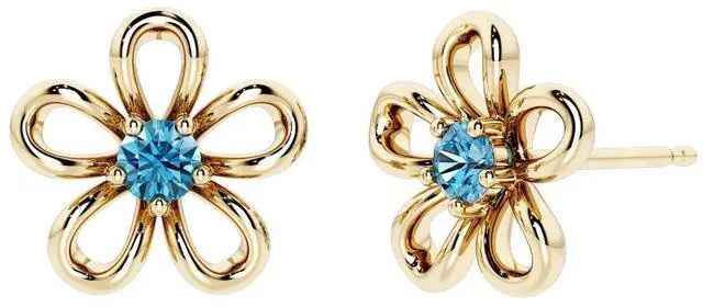 Alt view image 2 of 2 - Oravo Gold Plated Sterling Silver London Blue Topaz Flower Stud Earrings