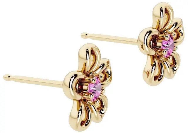 Main image of Oravo Gold Plated Sterling Silver Pink Sapphire Flower Stud Earrings