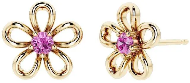 Alt view image 2 of 2 - Oravo Gold Plated Sterling Silver Pink Sapphire Flower Stud Earrings