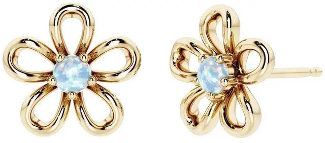 Main image of Oravo Gold Plated Sterling Silver White Opal Flower Stud Earrings