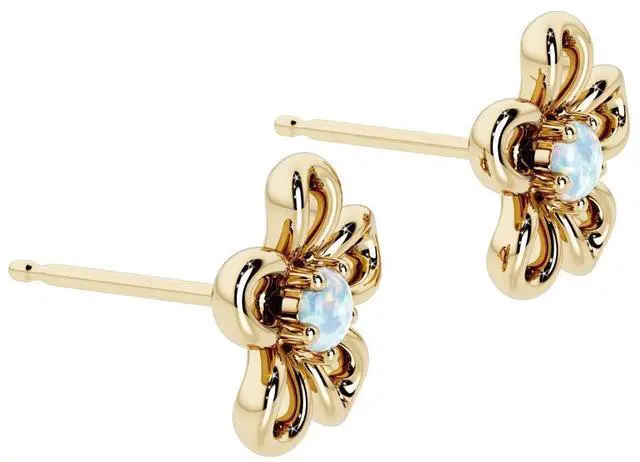 Alt view image 2 of 2 - Oravo Gold Plated Sterling Silver White Opal Flower Stud Earrings