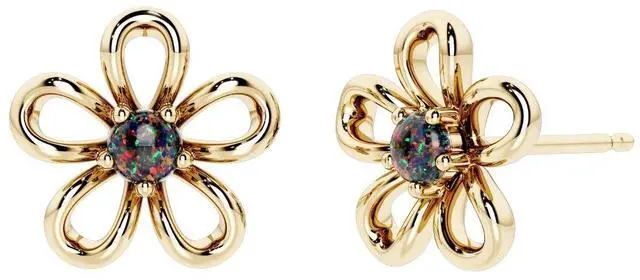 Main image of Oravo Gold Plated Sterling Silver Black Opal Flower Stud Earrings