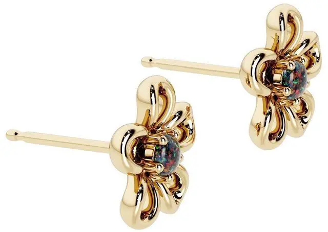 Alt view image 2 of 2 - Oravo Gold Plated Sterling Silver Black Opal Flower Stud Earrings