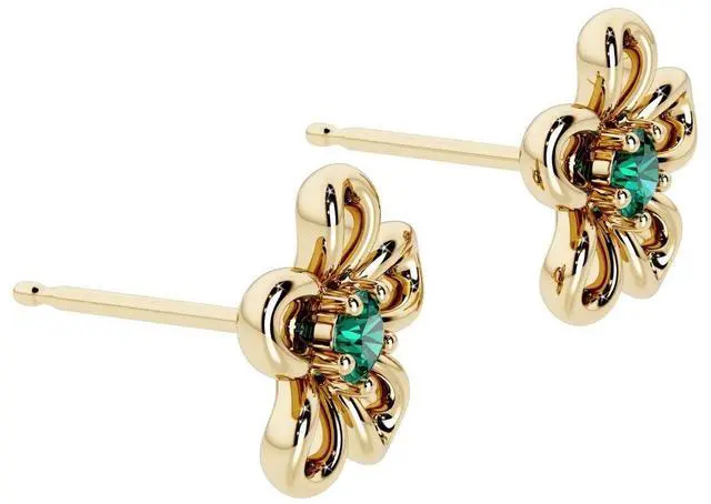 Alt view image 2 of 2 - Oravo Gold Plated Sterling Silver Simulated Emerald Flower Stud Earrings