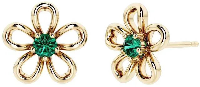 Main image of Oravo Gold Plated Sterling Silver Simulated Emerald Flower Stud Earrings