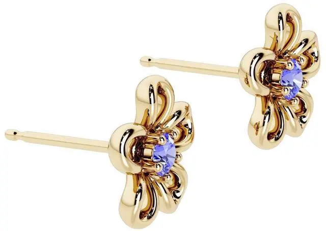 Alt view image 2 of 2 - Oravo Gold Plated Sterling Silver Simulated Tanzanite Flower Stud Earrings