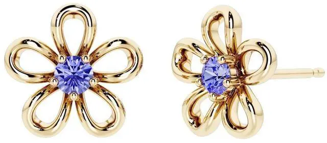 Main image of Oravo Gold Plated Sterling Silver Simulated Tanzanite Flower Stud Earrings