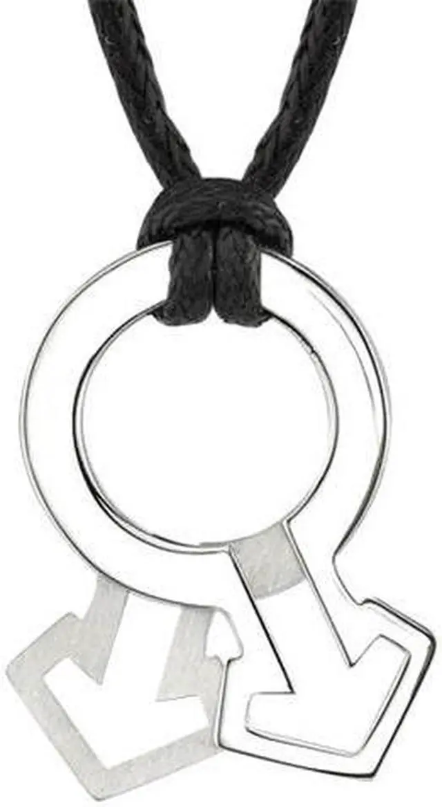 Main image of Fabulous Style: Designer Inspired High Polished and Satin Finish Surgical Stainless Steel Male Mars Symbol Pendant on a Black Cord