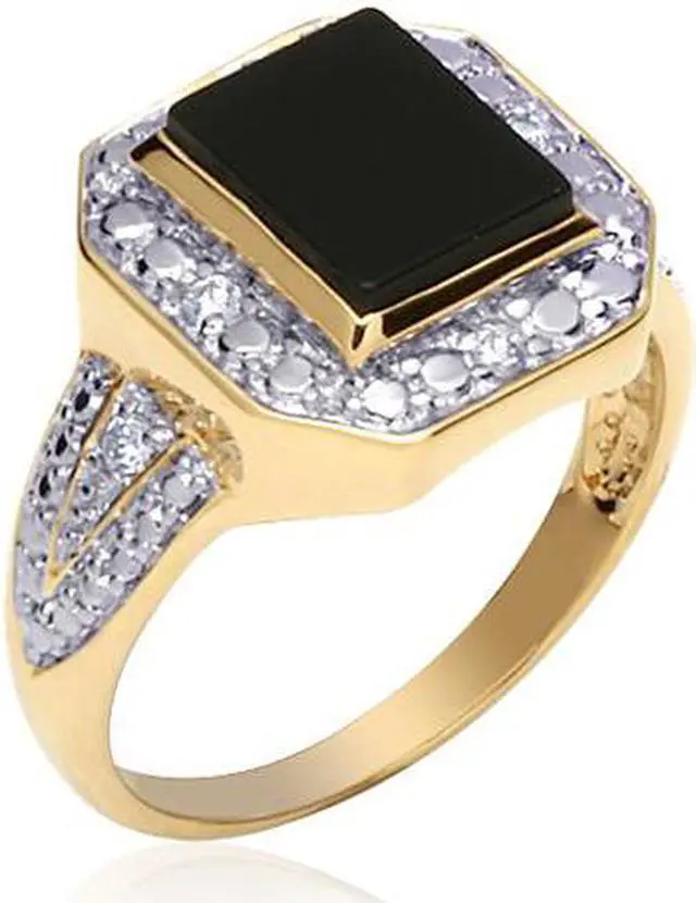 Main image of Debonair Style: Gold Vermeil Two-Tone Onyx Ring with CZ Diamond for Men
