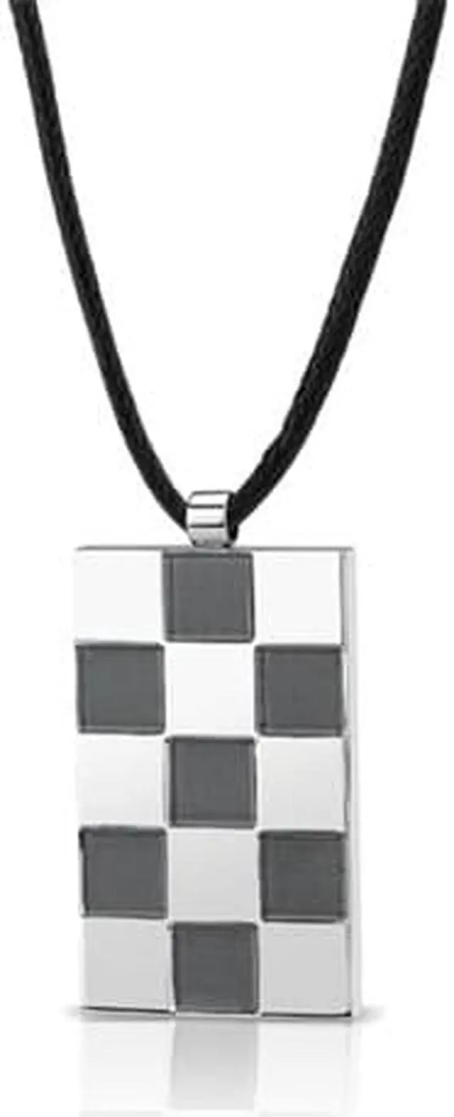 Main image of Stainless Steel Chessboard design, Brush finish and High polish Square Pendant with adjustable Black cord