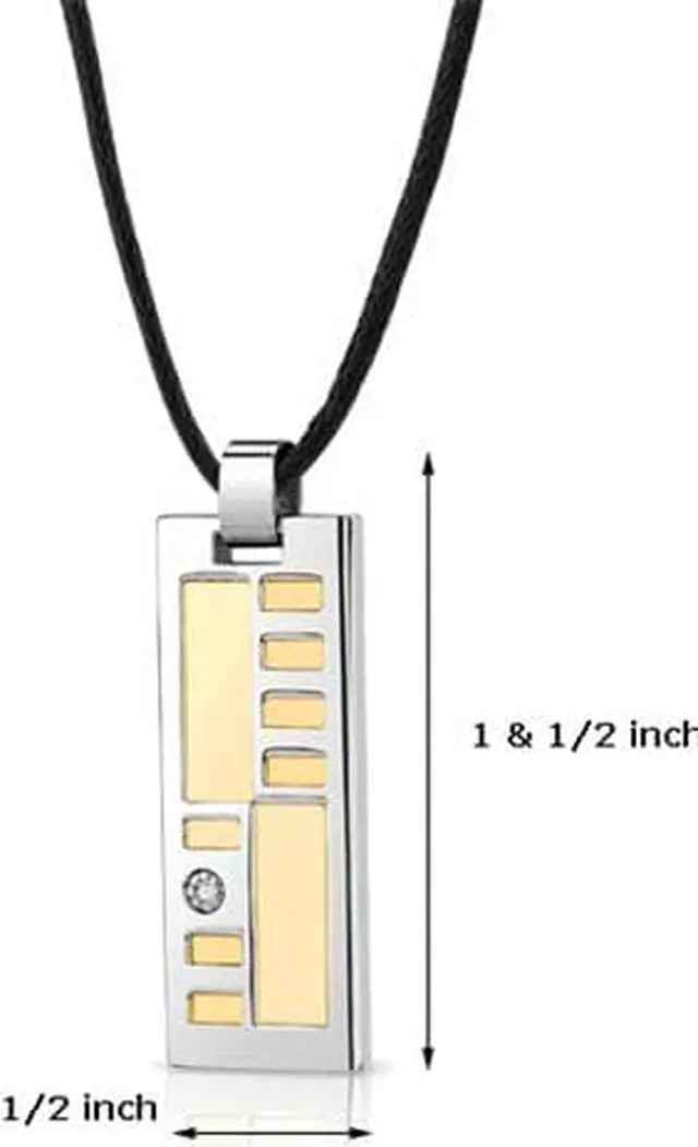 Alt view image 3 of 6 - Stainless Steel Two tone Solitaire CZ Fancy Dog Tag Pendant with adjustable Black cord