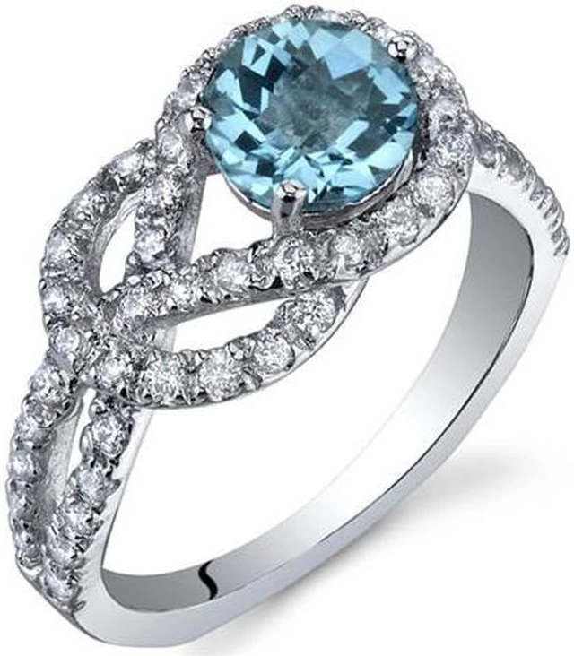 Main image of Gracefully Exquisite 1.00 Carats Swiss Blue Topaz Ring in Sterling Silver Size 8