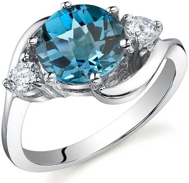 Main image of 3 Stone Design 2.25 carats London Blue Topaz Ring in Sterling Silver Size 7