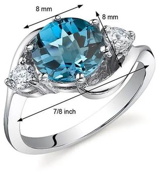 Alt view image 2 of 5 - 3 Stone Design 2.25 carats London Blue Topaz Ring in Sterling Silver Size 7