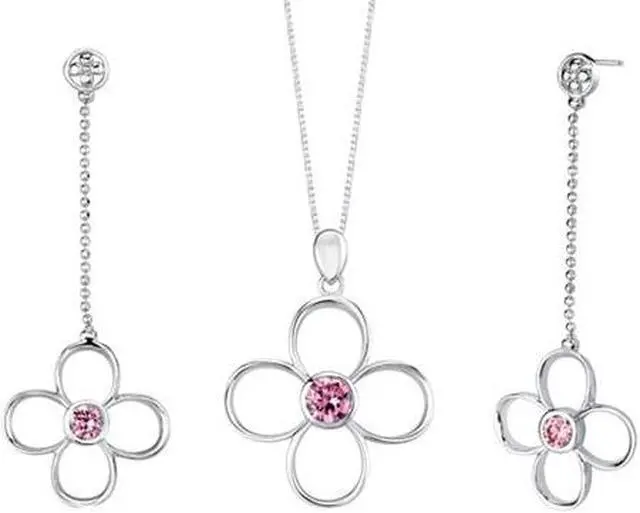 Main image of Round Shape Pink Cubic Zirconia Pendant Earrings Set in Sterling Silver