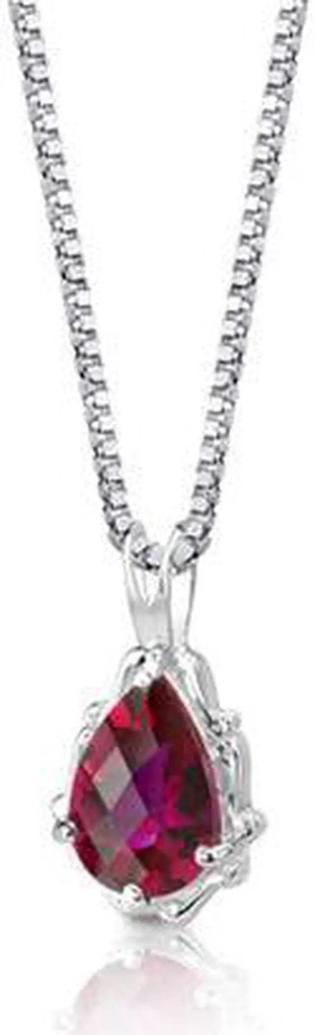 Alt view image 2 of 6 - Oravo SP8302 Pear Shape Checkerboard Cut Created Ruby in Sterling Silver Pendant with 18" Necklace