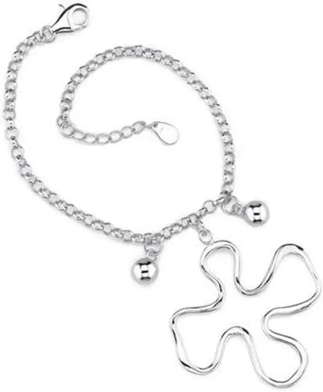 Main image of Trendy Style: Sterling Silver Designer Inspired Rolo Chain Bracelet with a Jigsaw Puzzle Charm