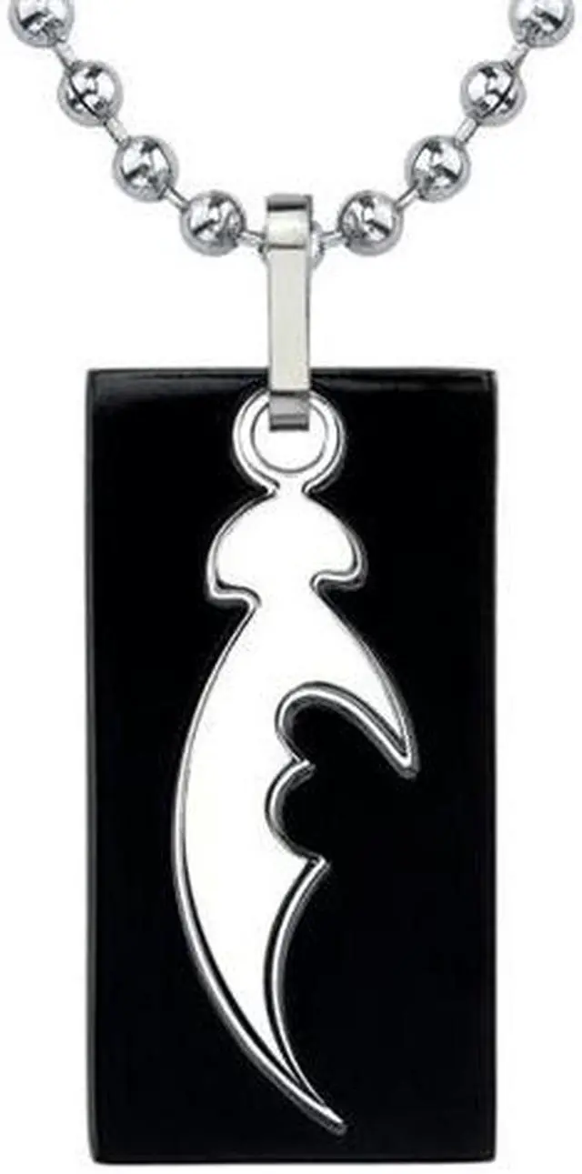Main image of Fascinating Style: Designer Inspired Titanium Cutout Dog Tag Tribal Blade Pattern Pendant on a Stainless Steel Ball Chain