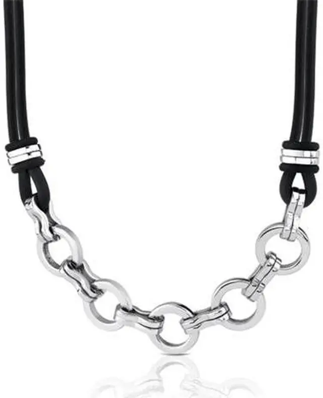 Main image of Hard-hitting Fashion: Stainless Steel Cable Style Pendant on a Rubber Cord for Men
