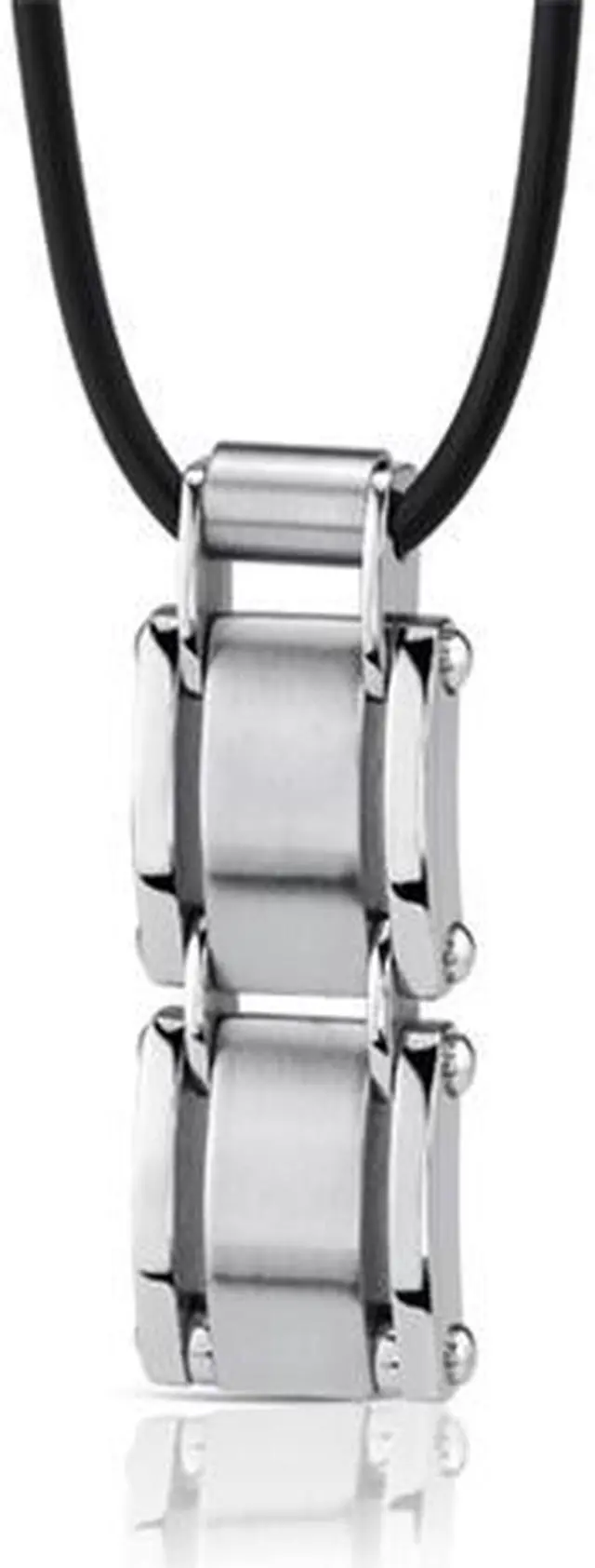 Main image of A-Lister Guy: Stainless Steel Rectangular Link Pendant on Rubber Cord for Men