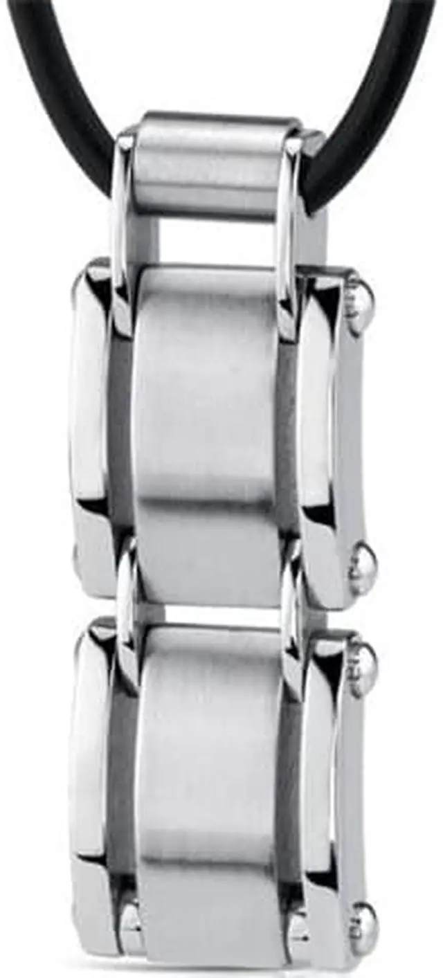 Alt view image 2 of 5 - A-Lister Guy: Stainless Steel Rectangular Link Pendant on Rubber Cord for Men