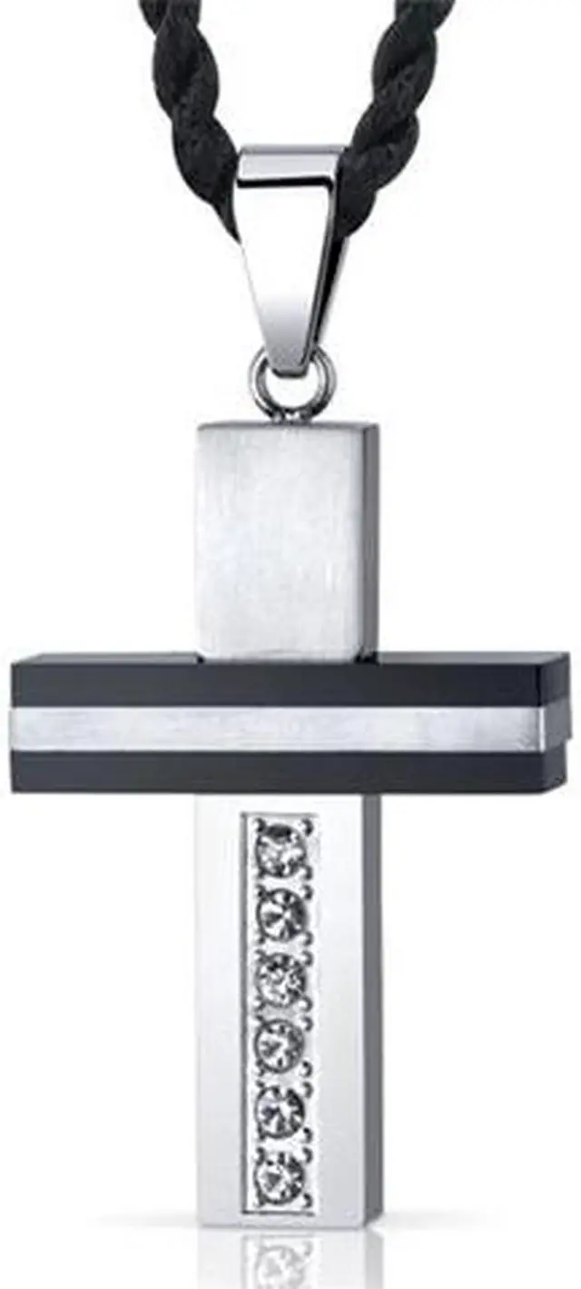 Main image of Elite Choice: Stainless Steel and Ceramic Modern Unisex Cross Pendant Necklace with CZ Diamonds