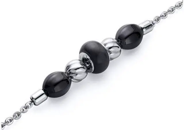 Main image of Black Roundel Bead Stainless Steel Chain Bracelet