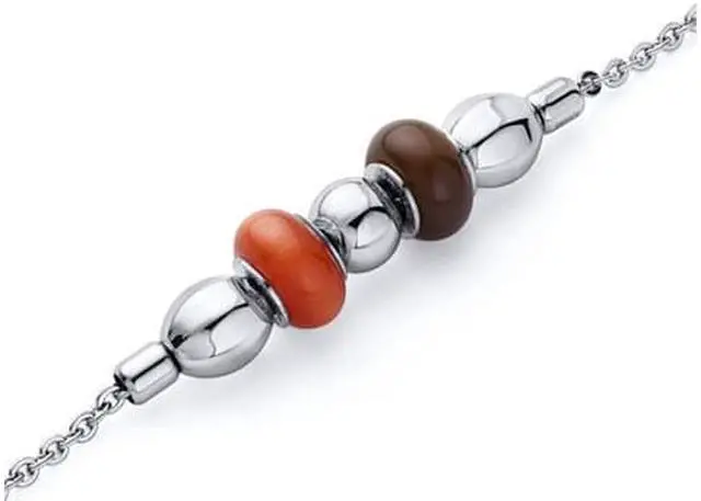 Main image of Red and Brown Roundel Bead Stainless Steel Chain Bracelet