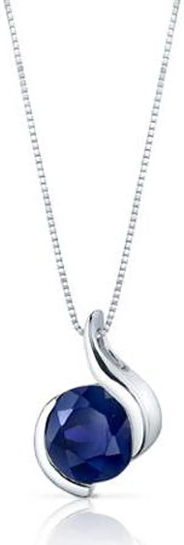 Alt view image 2 of 6 - Oravo SP9492 2.75 Ct. Round Shaped Created Blue Sapphire Sterling Silver Pendant