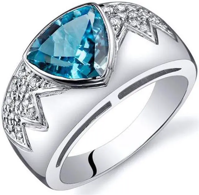 Main image of Glam Trillion Cut 2.00 Carats Swiss Blue Topaz CZ Diamond Ring in Sterling Silver Size 5