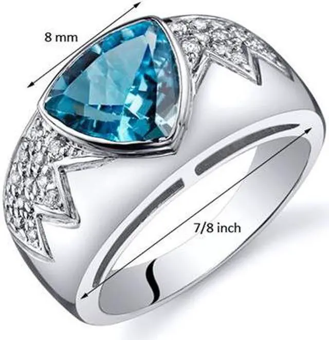 Alt view image 3 of 5 - Glam Trillion Cut 2.00 Carats Swiss Blue Topaz CZ Diamond Ring in Sterling Silver Size 5