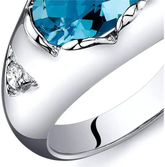 Main image of Oval Checkerboard Cut 2.00 carats Swiss Blue Topaz Ring in Sterling Silver Size  8, Available in Sizes 5 thru 9