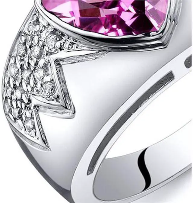 Alt view image 2 of 5 - Glam Trillion Cut 2.50 Carats Pink Sapphire CZ Diamond Ring in Sterling Silver Size 5