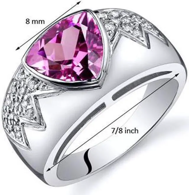 Alt view image 3 of 5 - Glam Trillion Cut 2.50 Carats Pink Sapphire CZ Diamond Ring in Sterling Silver Size 5