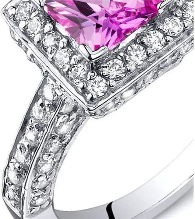 Main image of Princess Cut 1.00 Carats Pink Sapphire Engagement Ring in Sterling Silver Size 8