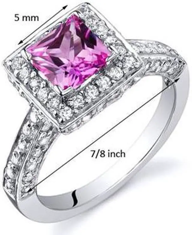 Alt view image 2 of 4 - Princess Cut 1.00 Carats Pink Sapphire Engagement Ring in Sterling Silver Size 8