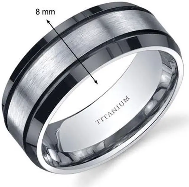 Alt view image 2 of 4 - Beveled edge Black and Silver tone Mens 8mm Titanium Wedding Band Ring Size 9