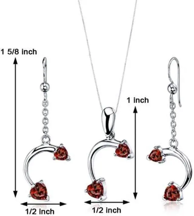 Alt view image 4 of 6 - Love Duet 2.25 carats Heart Shape Sterling Silver with Rhodium Finish Garnet Pendant Earrings Set