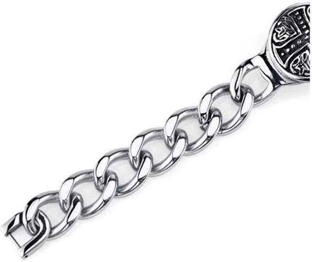 Alt view image 2 of 8 - Rugged ID Style Stainless Steel Celtic Cross Curb Chain Bracelet