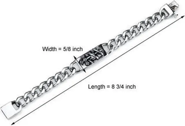 Alt view image 3 of 8 - Rugged ID Style Stainless Steel Cross and Snake Curb Chain Bracelet