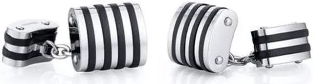 Main image of Unique Black Stripe Polished Titanium Chain Style Mens Cufflinks