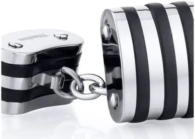 Alt view image 2 of 4 - Unique Black Stripe Polished Titanium Chain Style Mens Cufflinks