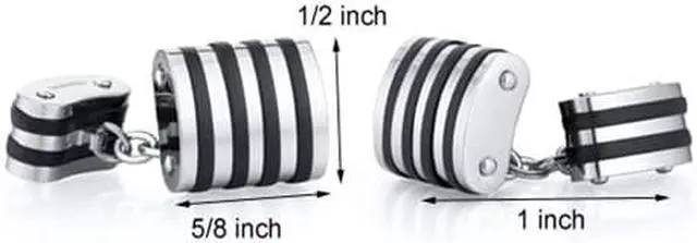 Alt view image 3 of 4 - Unique Black Stripe Polished Titanium Chain Style Mens Cufflinks