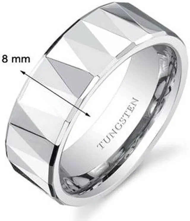 Main image of Faceted Polished FInish 8mm Mens White Tungsten Wedding Band Ring Available in Sizes 8 to 13