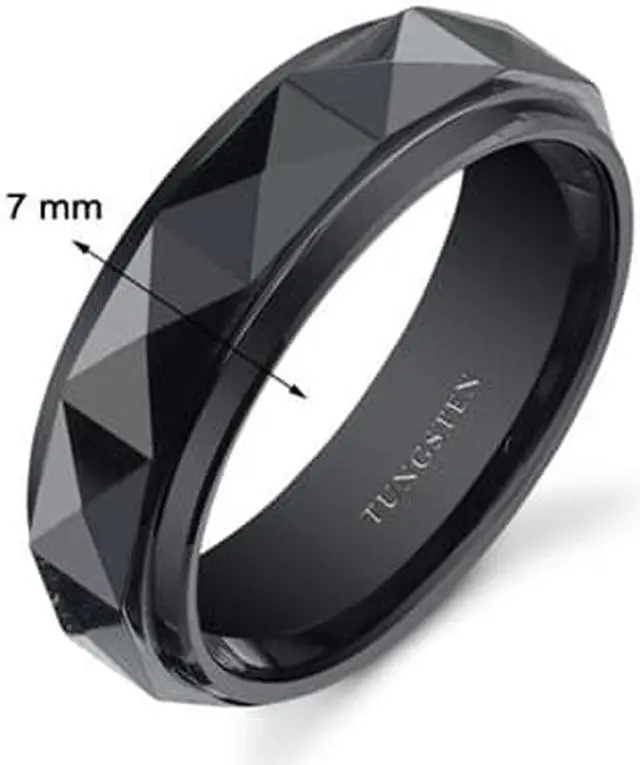 Alt view image 2 of 3 - Faceted 7mm Mens Black Tungsten Wedding Band Ring Available in Sizes 8 to 13